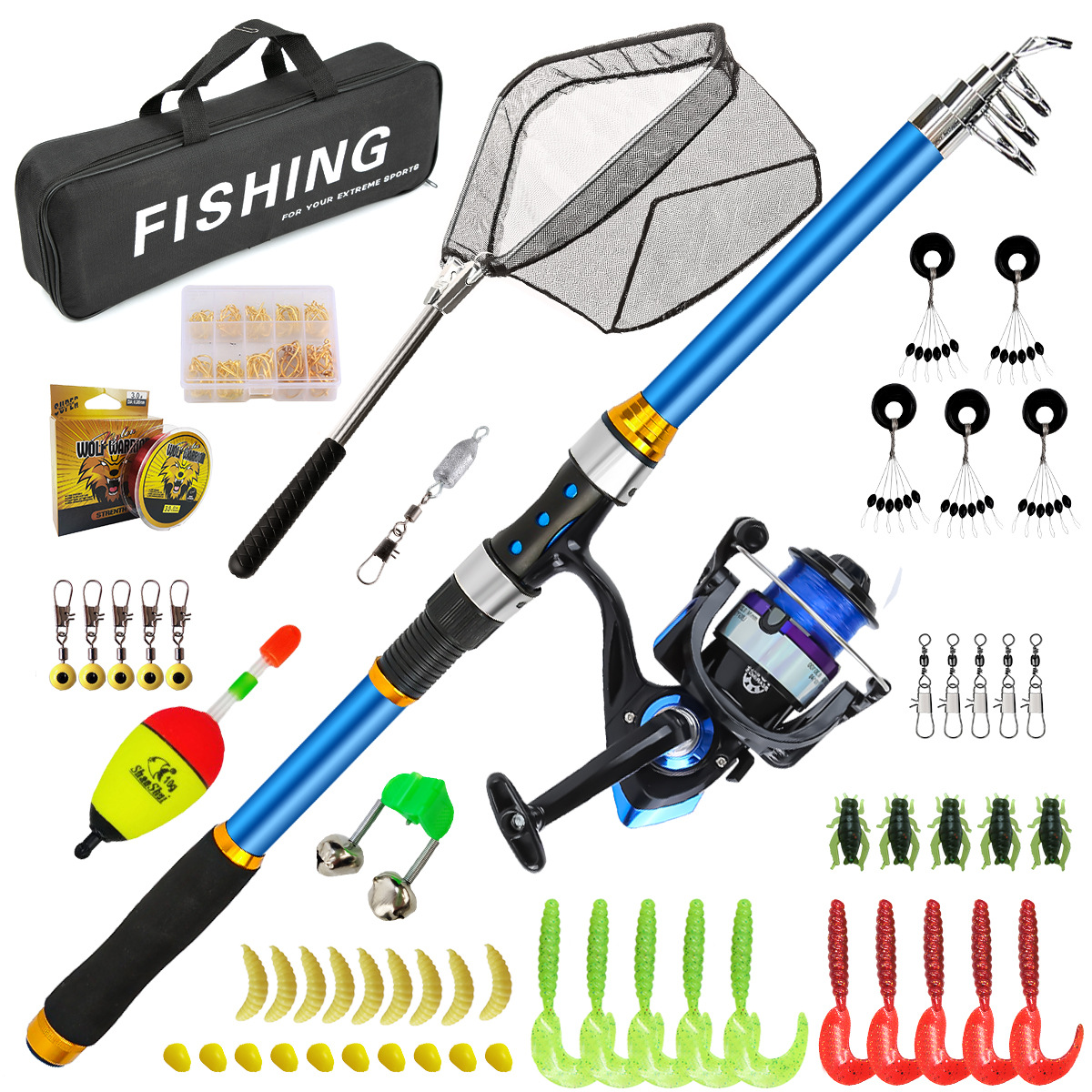 Fishing Equipment For Kids - 2.1-3.6M 伸縮式ガラス繊維釣竿セット リール & アクセサリー付き -