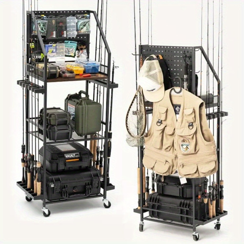 Fishing Equipment And Accessories - ガレージ用釣り竿ホルダー、ペグボードフック付き12本用釣り竿ホルダー、ローリングフィッシングカート、タックルボックス、ギア収納