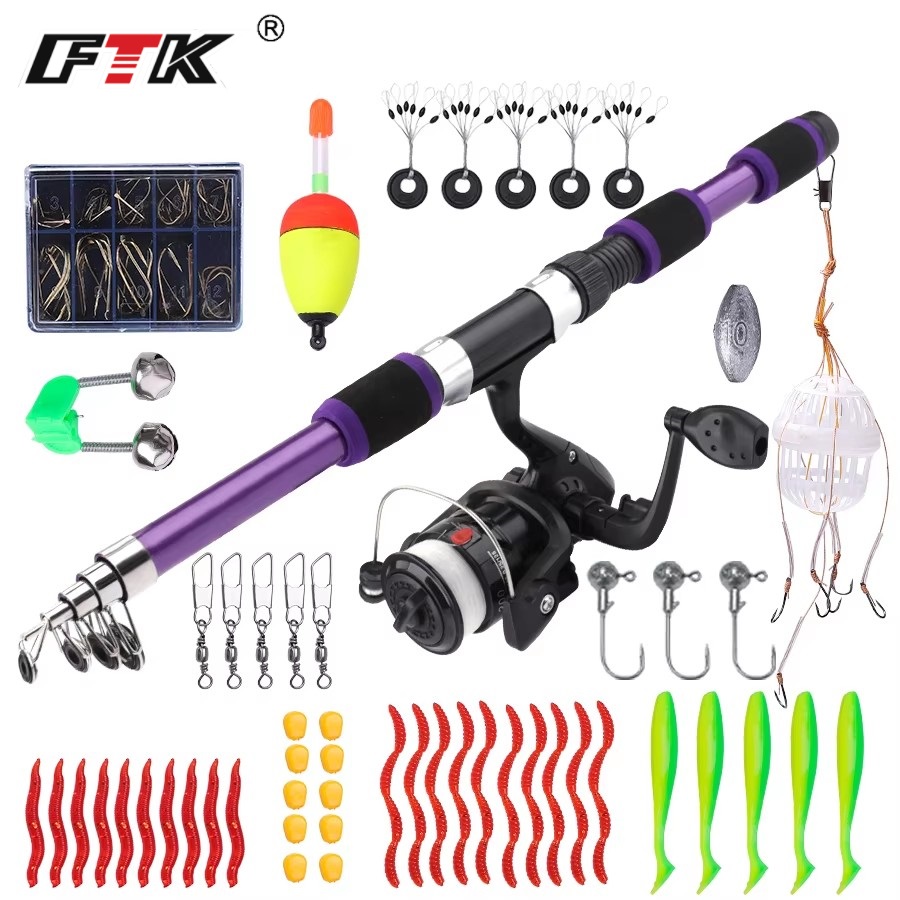 Fishing Equipment For Kids - FTK 1.8M ポータブルスピニングフィッシングロッドリールフルキット カーボンファイバー鯉ロッドホイールトラベルセットアクセサリー
