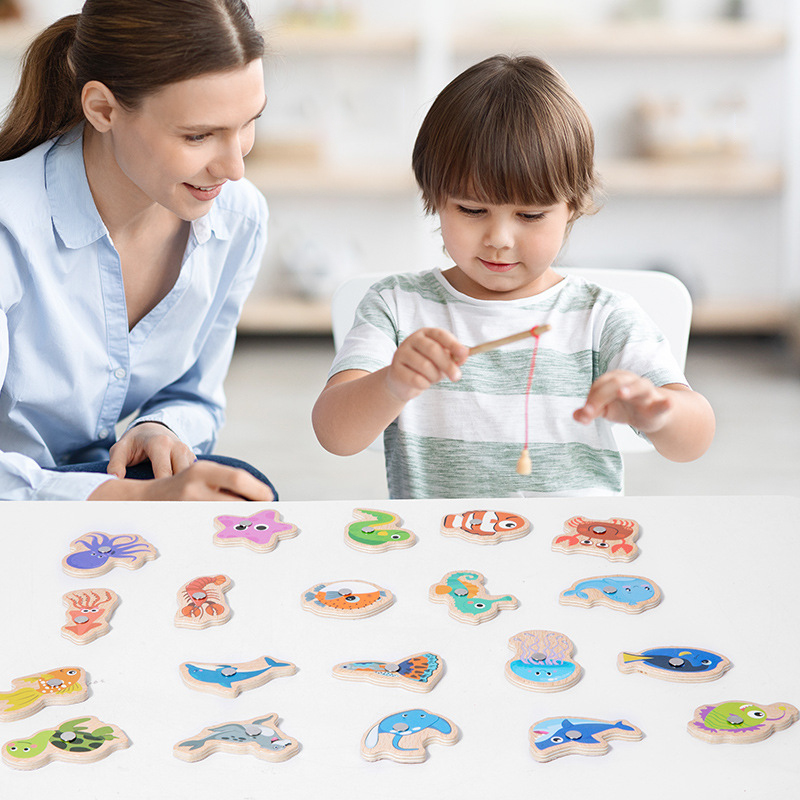 木製磁気釣りおもちゃ子供用海洋生物認知魚ゲーム赤ちゃん早期教 - Fishing Equipment For Kids のレビューと価格