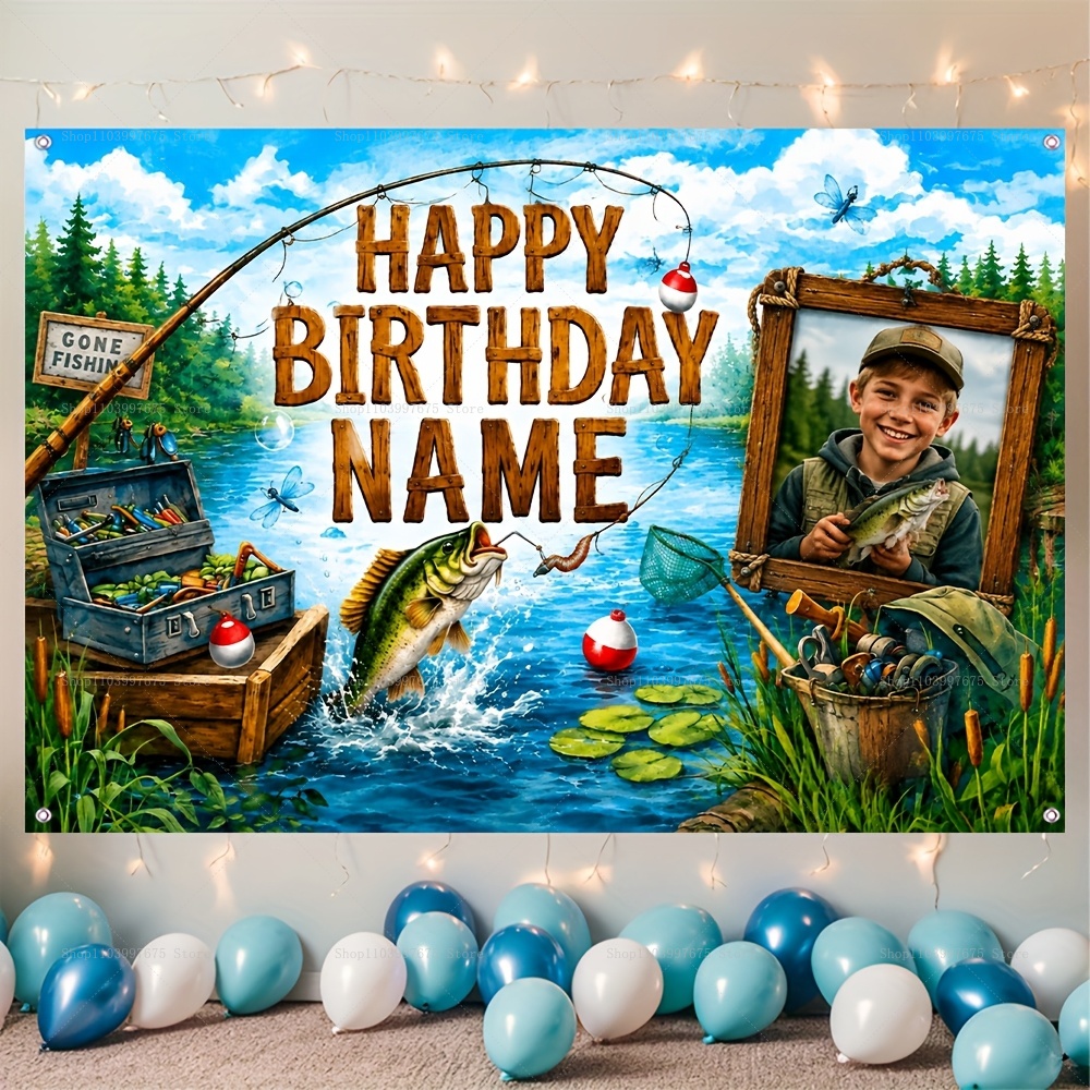 カスタム名写真釣りをテーマにした背景幕子供の誕生日「ゴーンフ - Fishing Equipment For Kids のレビューと価格