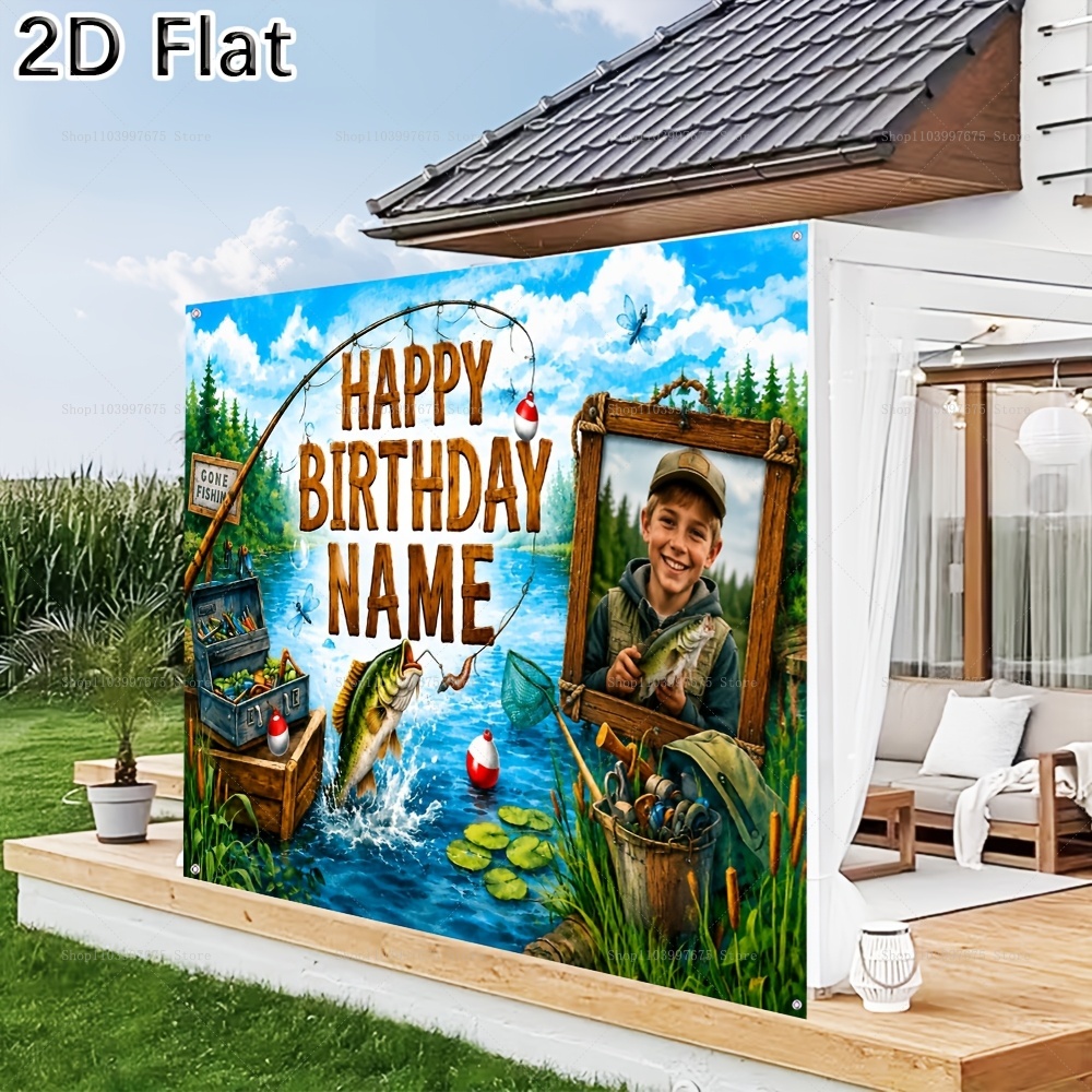 カスタム名写真釣りをテーマにした背景幕子供の誕生日「ゴーンフ - Fishing Equipment For Kids のレビューと価格